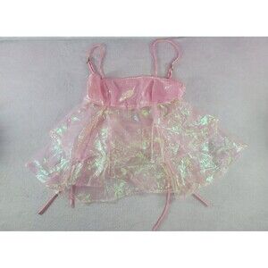 Sparkl Fairy Couture Pink Cupcake Organza Iridescent Sheer Dress Tank Top Size S